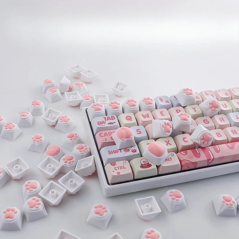 Penutup tombol keyboard silikon lembut imut warna pink untuk perempuan, penutup tombol kucing kain rock scissors, alas mouse logitech mx ergo, penutup tombol kunci.