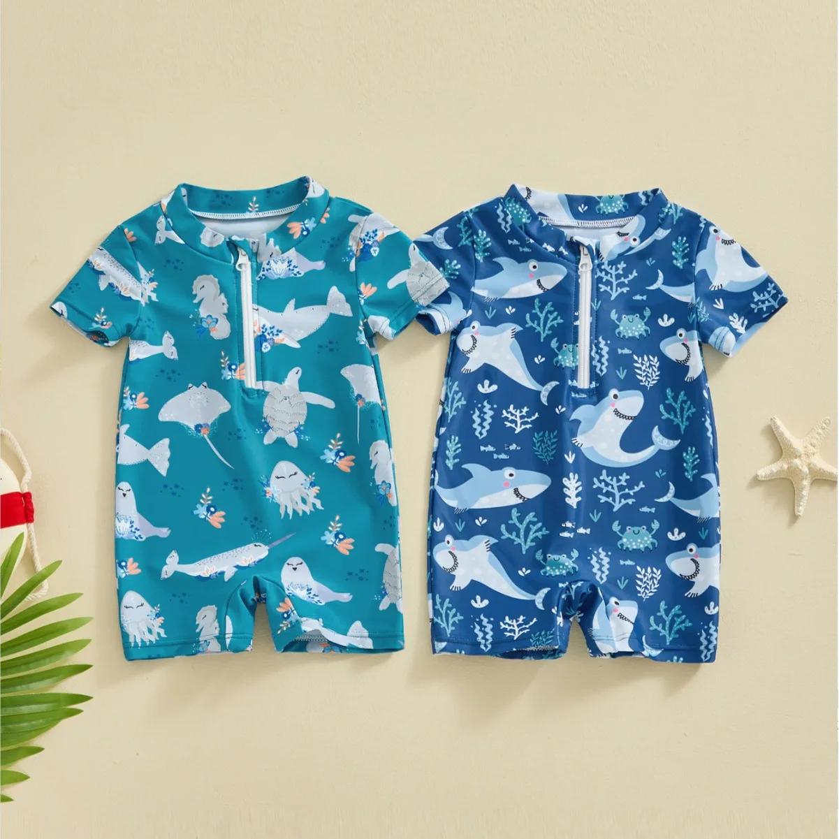 Boys' Shark and Dolphin Print Swimwear for Kids Fun and Stylish Beachwear for Summer Swimming