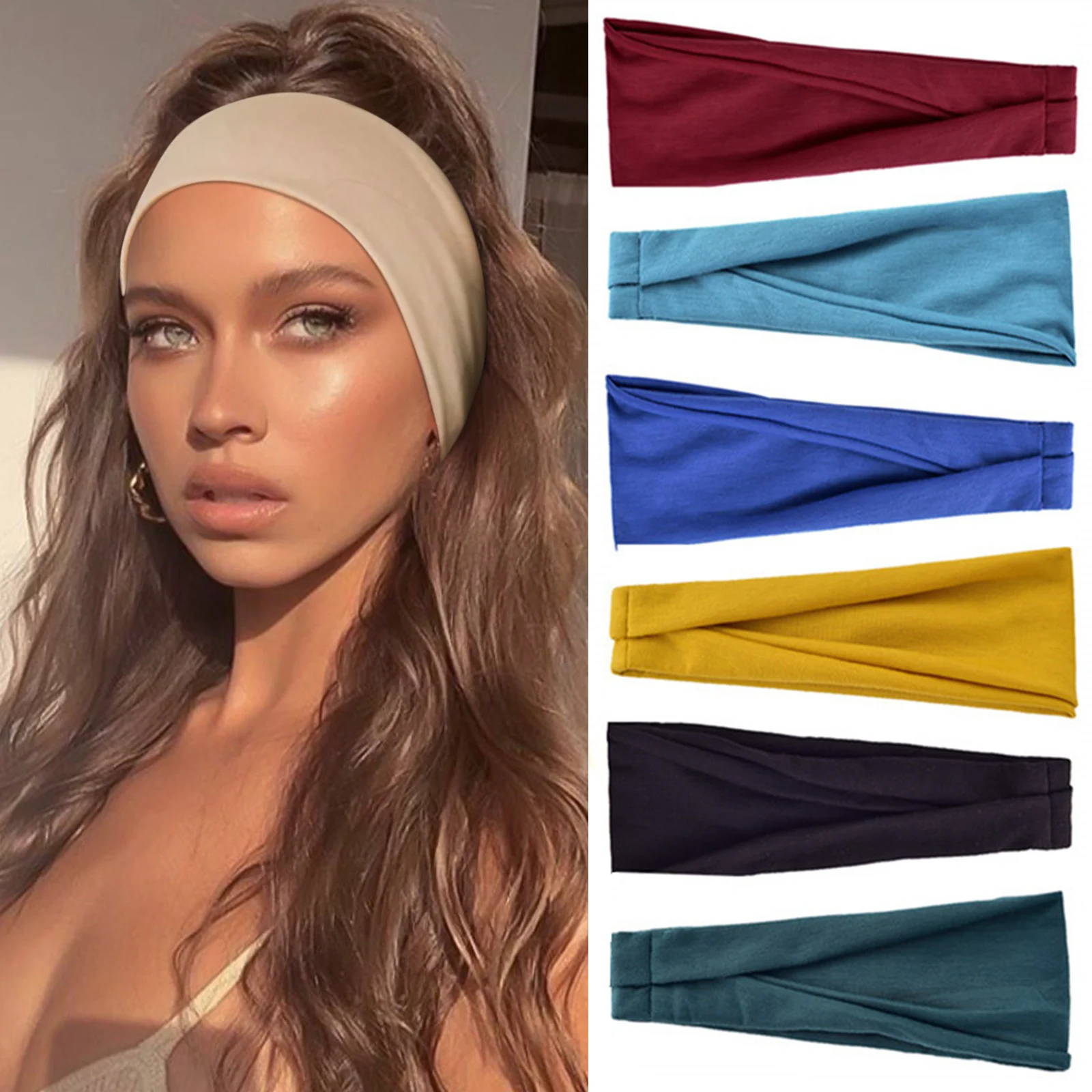 Women Solid Color Elastic Hair Bands Yoga Headband Fashion Turban Makeup Hair Hoop Vintag Headwrap Hair Accessories Wholesale