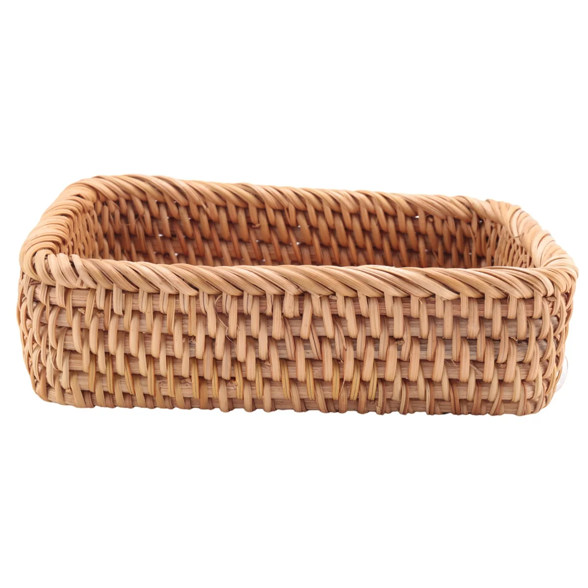 

Hand-Woven Rectangular Rattan Wicker Basket Fruit Tea Snack Bread Picnic Cosmetic Storage Box Kitchen Household Tools-S