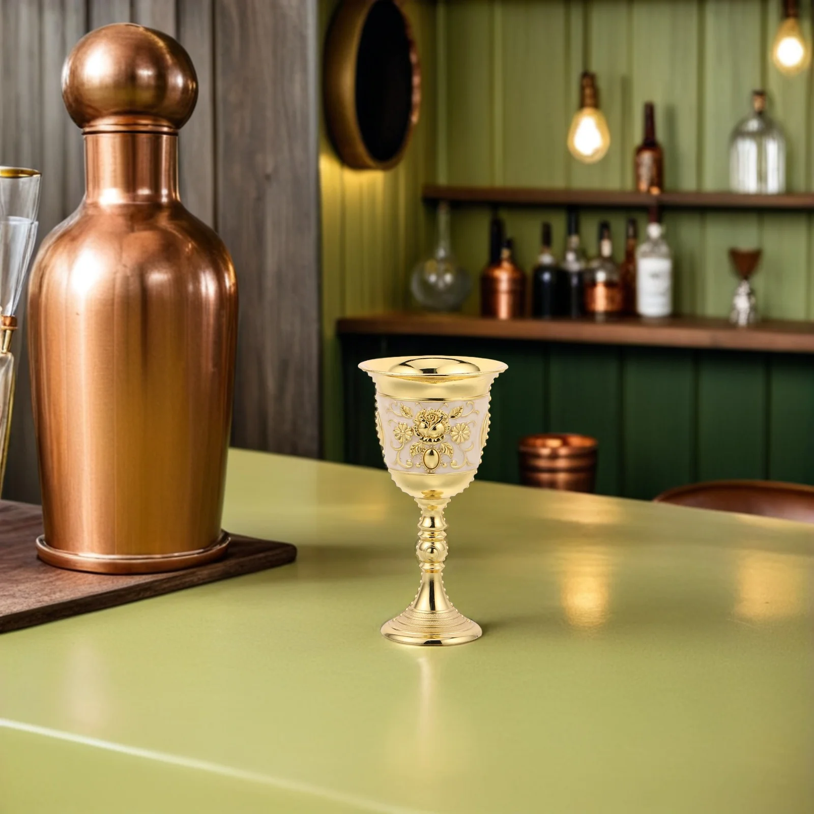 كأس معدني منقوش على شكل كأس مع عزر وردي للنبيذ وكوب حلوى للمياه في العصور الوسطى وعاء شرب للحفلات #2