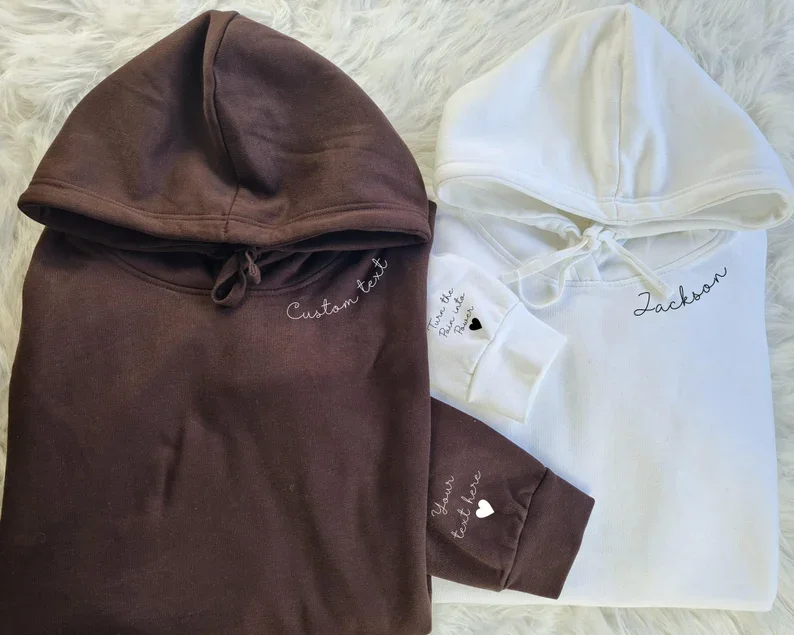 Benutzerdefinierte Hoodies, personalisierte Namen/Text auf Hals und Ärmel bedruckter Kapuzenpullover, Vatertags-Pullover, Unisex-Oberteile, passender Familien-Hoodie