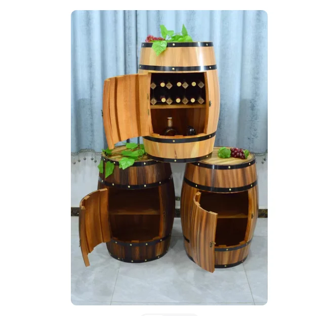 Open-type oak barrel wine barrel storage cabinet solid wood winery decoration barrel storage cabinet wine props wooden barrel ta