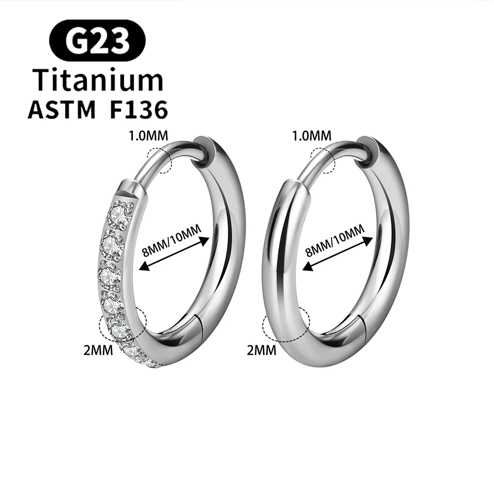 2/20PCS G23 Titan Ohrring Hoop CZ Klapp Segment Runde Nase Ring für Frauen Ohr Tragus Knorpel Helix Daith Piercing Schmuck – Detail 2