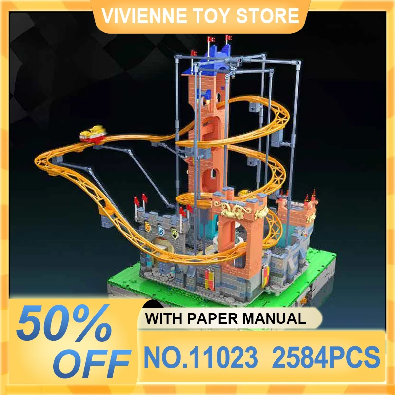 Mould King 11023 Castle Themed Coaster Building Blocks Bricks, Electric DIY Puzzle Model, Creative Hobby Building Toy