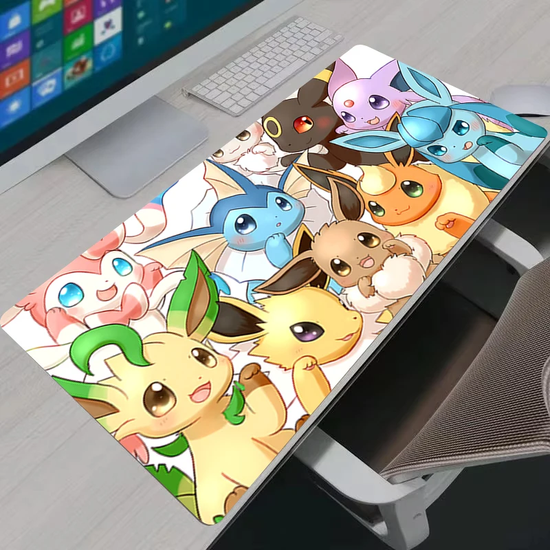 Mouse Pad XXL Jolteon Anime Kawaii Gamer Cabinet Deskmat P-pokemon Eevee Keyboard Rug Laptop PC Gaming Rubber Extended Tablepad