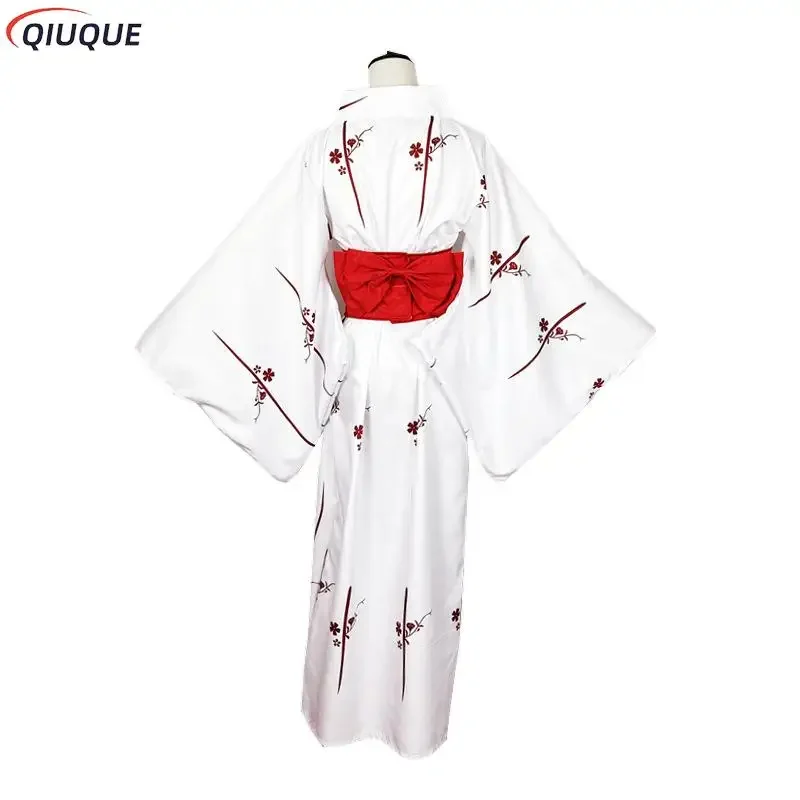 Women Japanese Traditional Kimono Casual Samurai Geisha White Haori Yukata Bowknot Loose Clothes Cosplay Costume