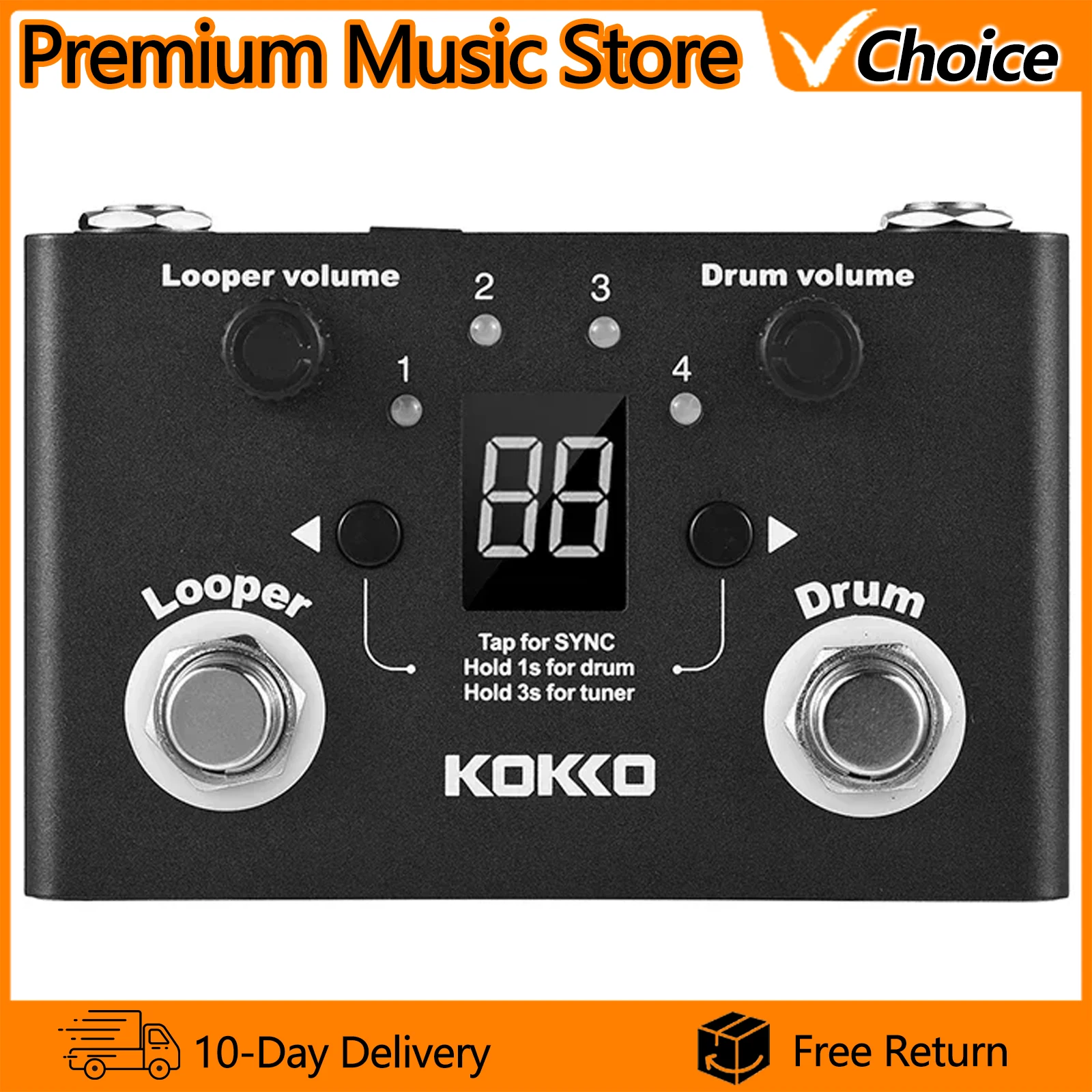 

KOKKO Electric Guitar Effects Pedal FLDrum Machine & Looper Effect Pedal Multifunctional Phrase Loop Recording Compact Pedal