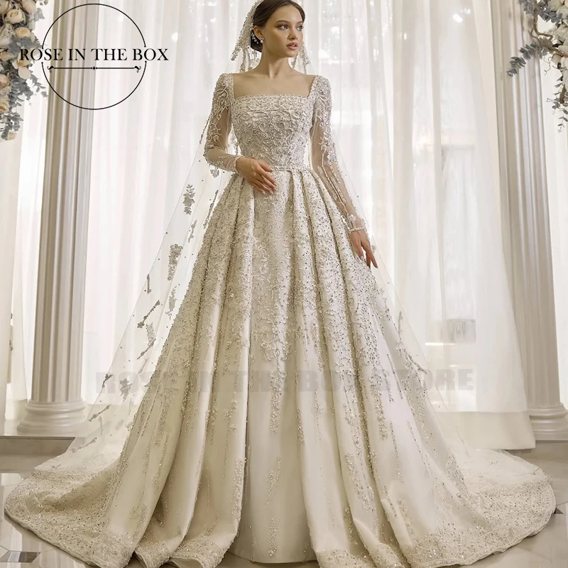 

ROSEINTHEBOX Heavy Beaded Crystals Luxury Wedding Dress 2025 New Lace Appliques Sequins Brides Dresses Formal Gowns Customized