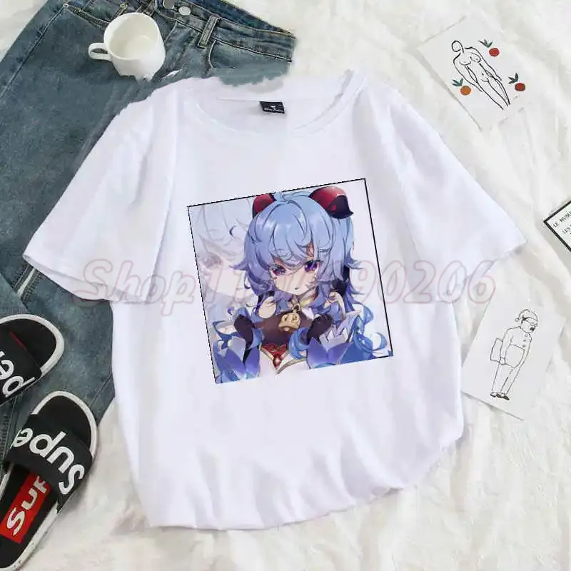 Genshin Impact T Shirt 2024 Women Anime Game Girls Ganyu Cosplay Summer Short Sleeve Funny Tshirt Kawaii Gan Yu Graphic Tees