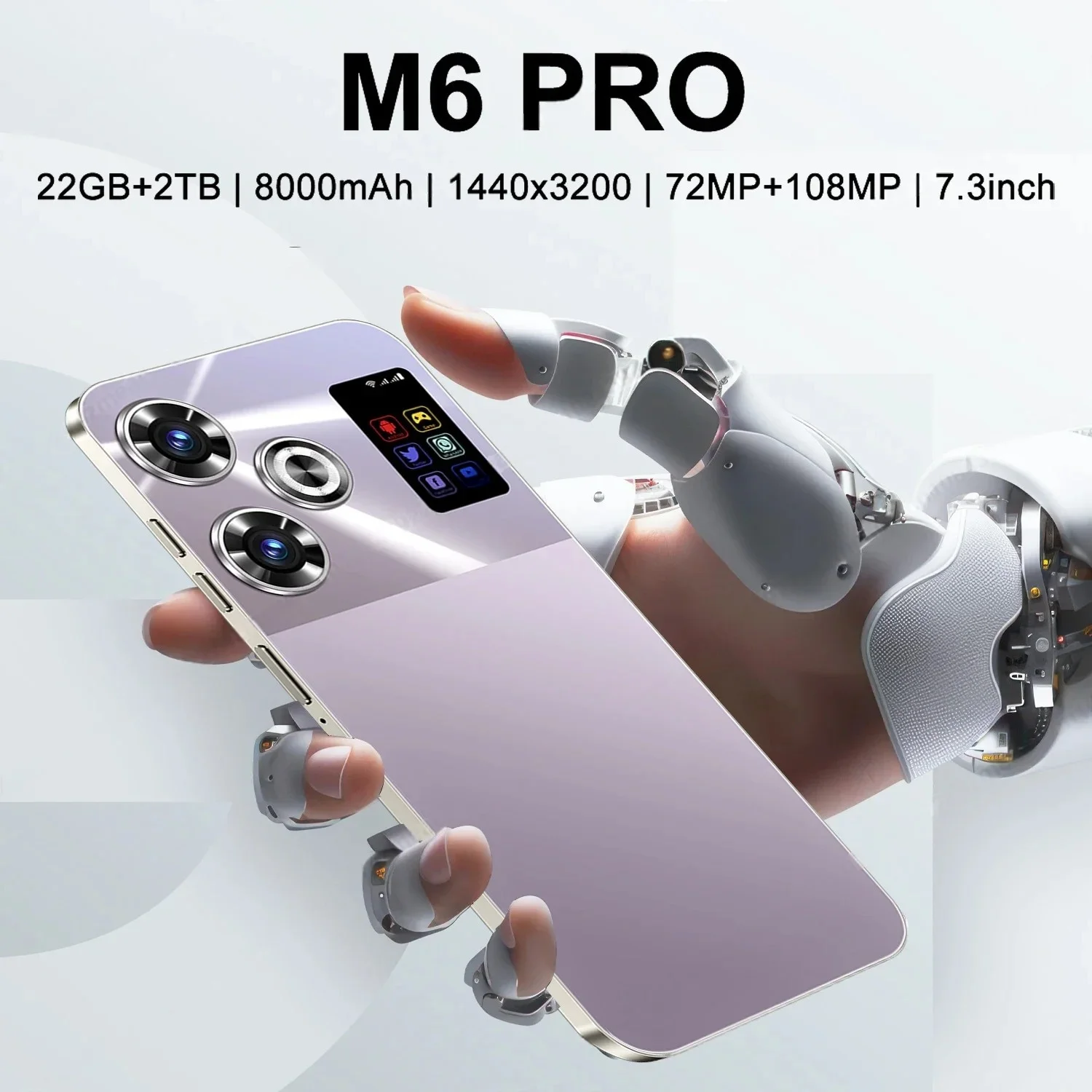 

Smartphone M6 Rro Original 7.3 Inch Global Version 16GB+1TB Snapdragon 8 Gen3 Android14 72+108mp 4g/5g Cellphone Mobile Phone