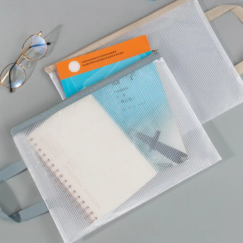 メッシュジッパーポーチ A4レターサイズ 透明プラスチックファイルバッグ ジップファイルフォルダー 書類収納バッグ 旅行 学校 オフィス用品用