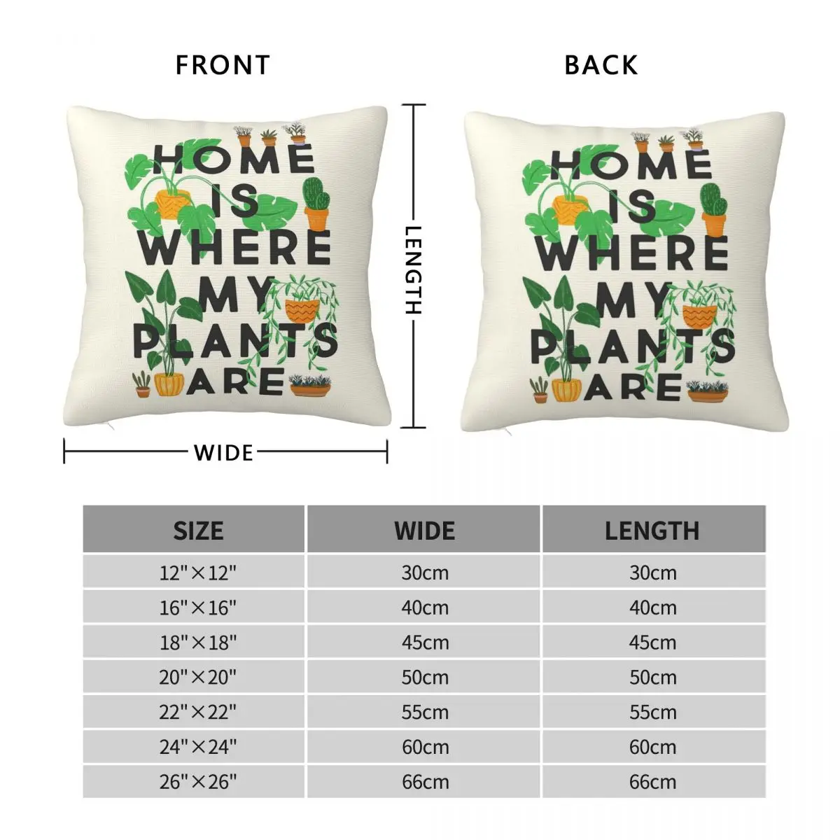 Home Is Where My Plants Are Square Pillowcase Pillow Cover Cushion Zip Decorative Comfort Throw Pillow for Home Living Room