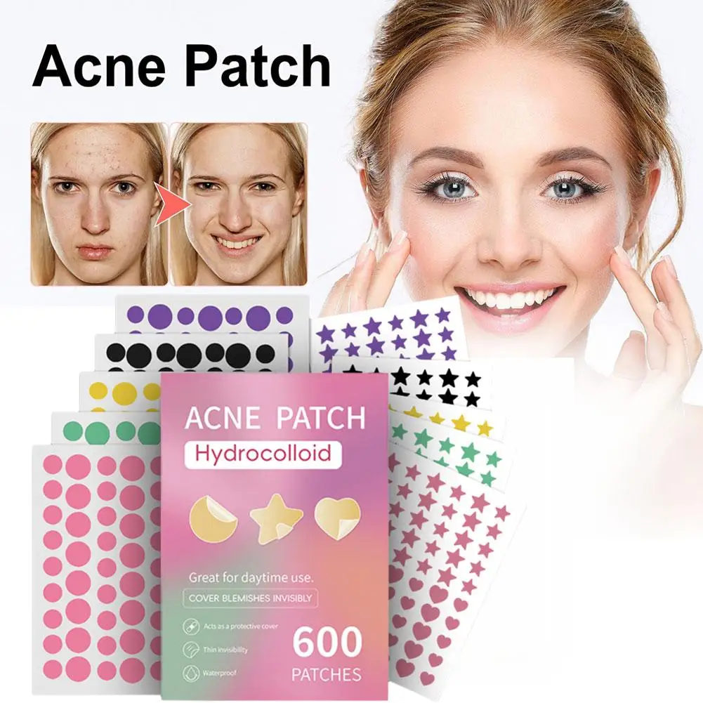 600 pz Cinque colori di Grandi Dimensioni Misto Patch Per L'acne 600 Conti Stella Cuore Brufolo Adesivo Della Pelle Patch Per L'acne Acne Copertura Cura Invisibile