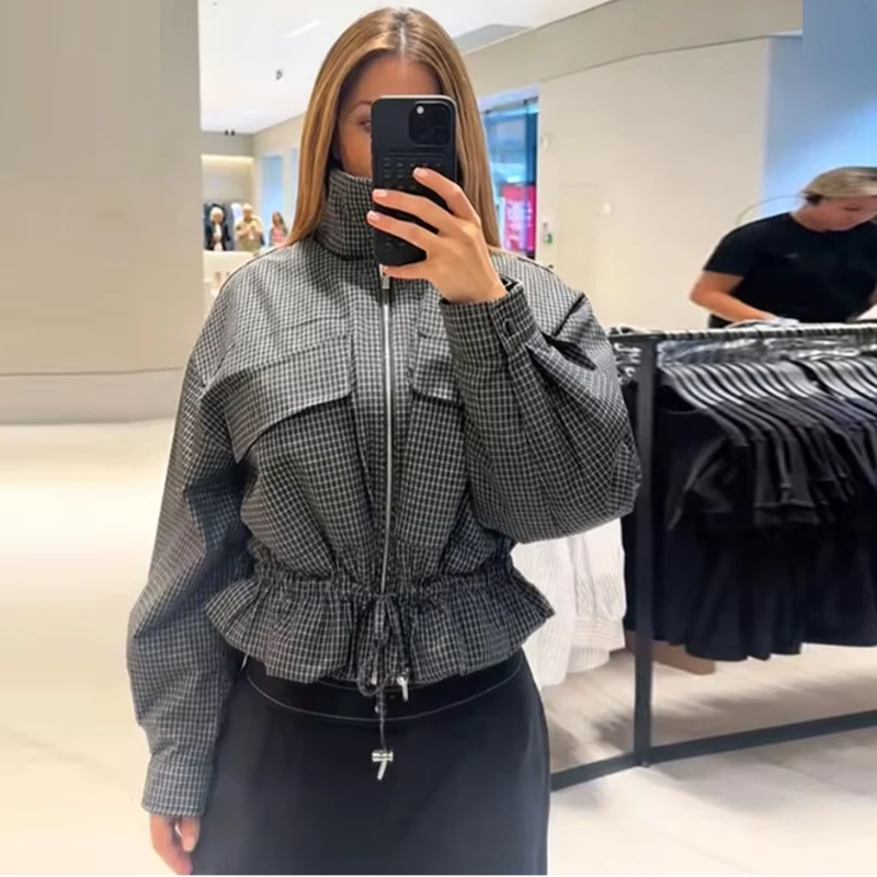 Women's Autumn Jackets 2026 New Fashion Plaid Loose Padded Warm Autumn Coats Women's Chic Youth Unique Long-Sleeved Coats Blouse