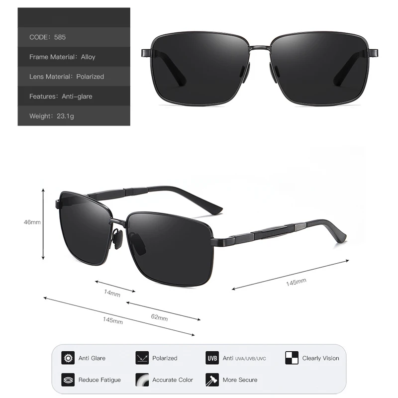 KIZN Aluminum Magnesium Myopia Sunglasses Men Women Polarized Square Goggles Driving Custom Prescription Glasses -0.50 to -6.0