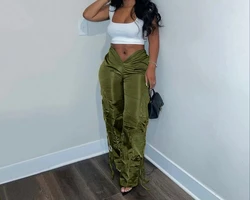 Winter Women's Clothing Cargo Pants 2024 Spring Streetwear Fashion Pocket Zipper Closure with Strap Solid Sexy Trousers Female