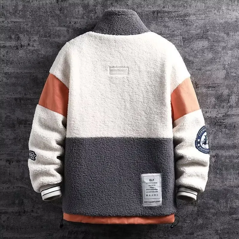 Lamb Velvet Jacket Men's Thickened Stand Collar Autumn Winter New Style Korean Version Fashion Brand Cotton Sweatshirt Youth 