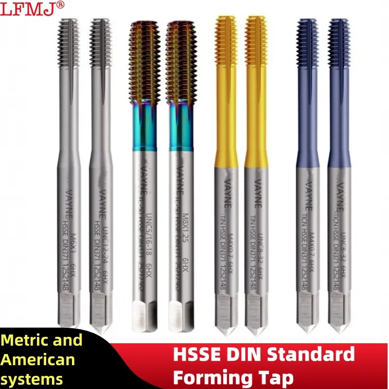 1PCS HSSE DIN Standard Forming Tap Metric/ American Nanocoating M1M2M3M4M5M6M8M10M12 UNC UNF UNS4-40  1/4 3/8 machine Thread Tap