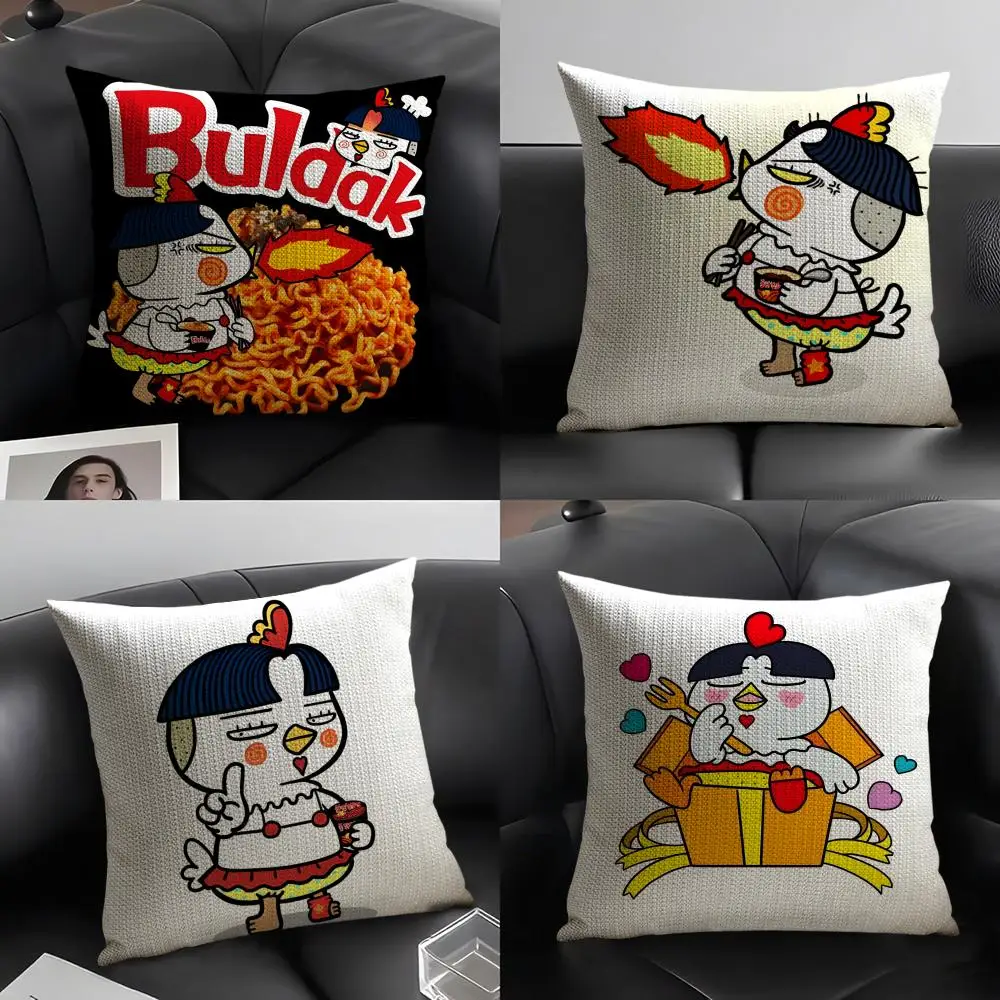 Funda de almohada de lino con diseño de dibujos animados de Buldak Ramen, fundas de cojín decorativas para sofá, fundas de almohadas para el hogar, fundas de almohadas para silla de coche