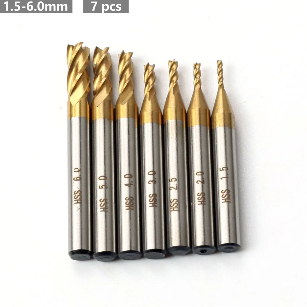 7PCS/11PCS Wood Milling Cutter 1.5-10mm CNC Router Bit Titanium HSS 4 Flutes Straight End Mill for Metal Engraving Milling Tools