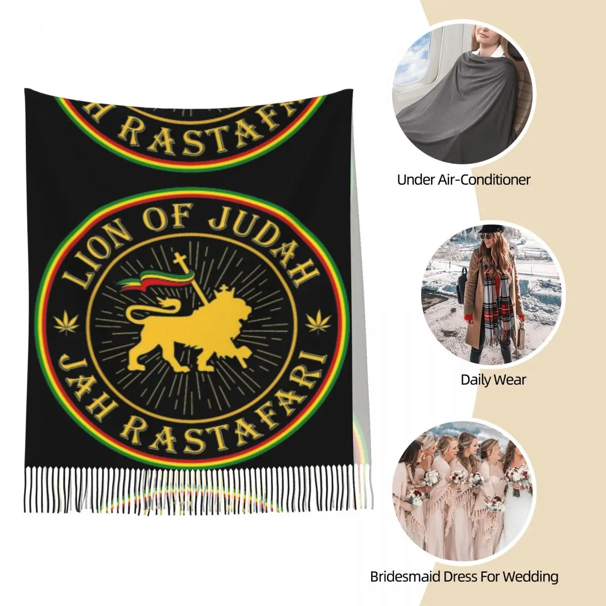 Jah Rastafari Rasta Lion Of Judah Shawls Wraps Womens Warm Long Soft Scarf Pashmina Tassel Scarves