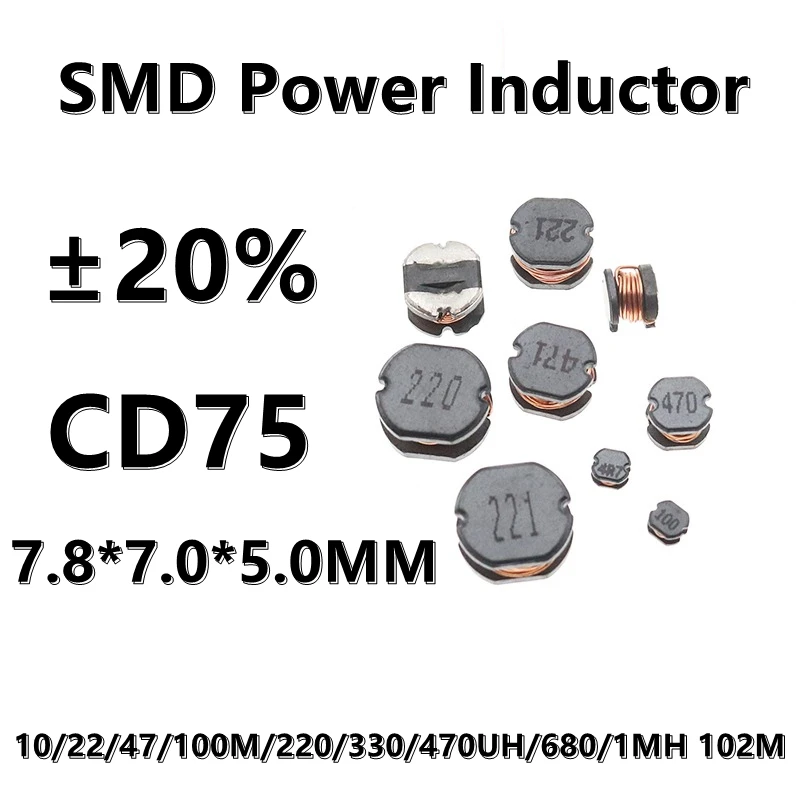 Inductor de potencia bobinado, 47UH 47, 470, CD75, SMD, 1/2, 10 piezas 2/4.7/6.8/10/22/47/100M/150/220/330/470UH/1MH ± 20% 7,8x7,0x5,0 MM