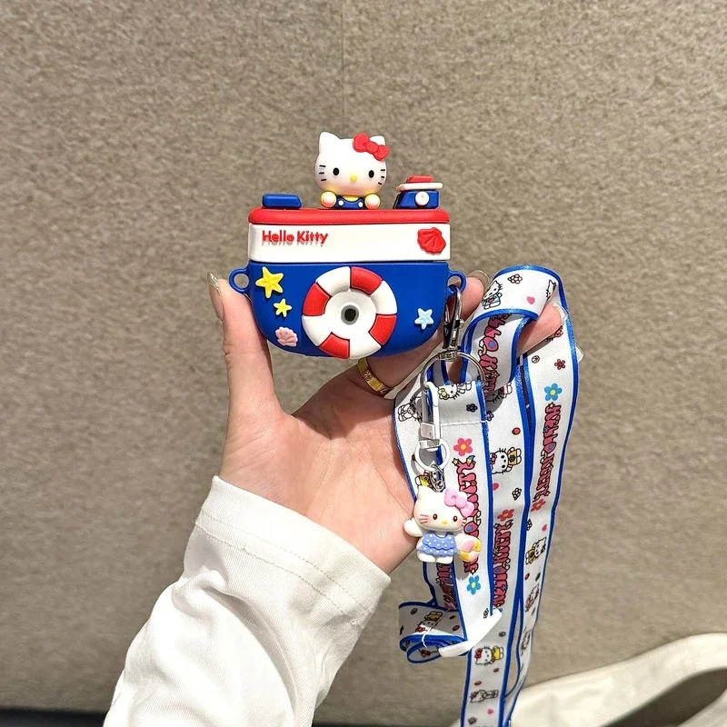 3Dキュートサンリオハローキティカメライヤホンケース AirPods 1/2/3/4/Pro/2 ワイヤレスBluetoothヘッドセット保護ソフトカバー