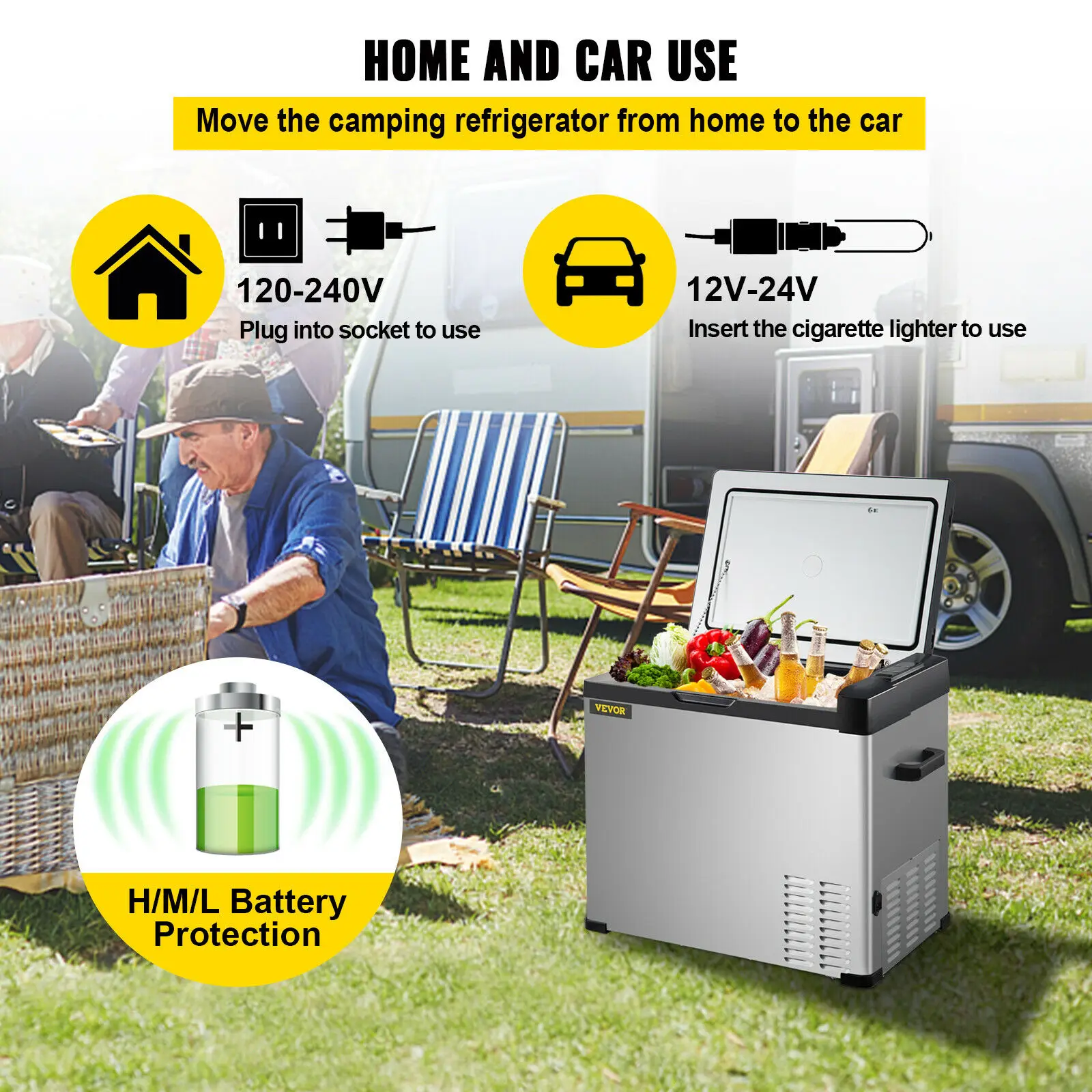 VEVOR 30L 40L 50L Mini Car Refrigerator Portable Small Fridge Freezer 12V/24V DC 110-240 AC Cooler for Outdoors Caravan Camping