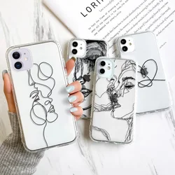 For iPhone 15 16 Pro Max Case For iPhone 11 13 14 Pro Max 13 12 Mini 7 8 XR XS X SE 3 Abstract Line Face Aesthetic Phone Cover