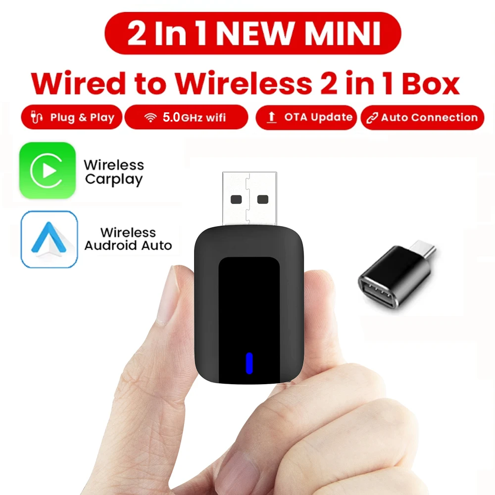

2 в 1, беспроводной Carplay и Android Auto Smart Dongle 5G Wi-Fi Plug & Play для Volvo Benz Kia Chery VW Toyota OEM навигационная система