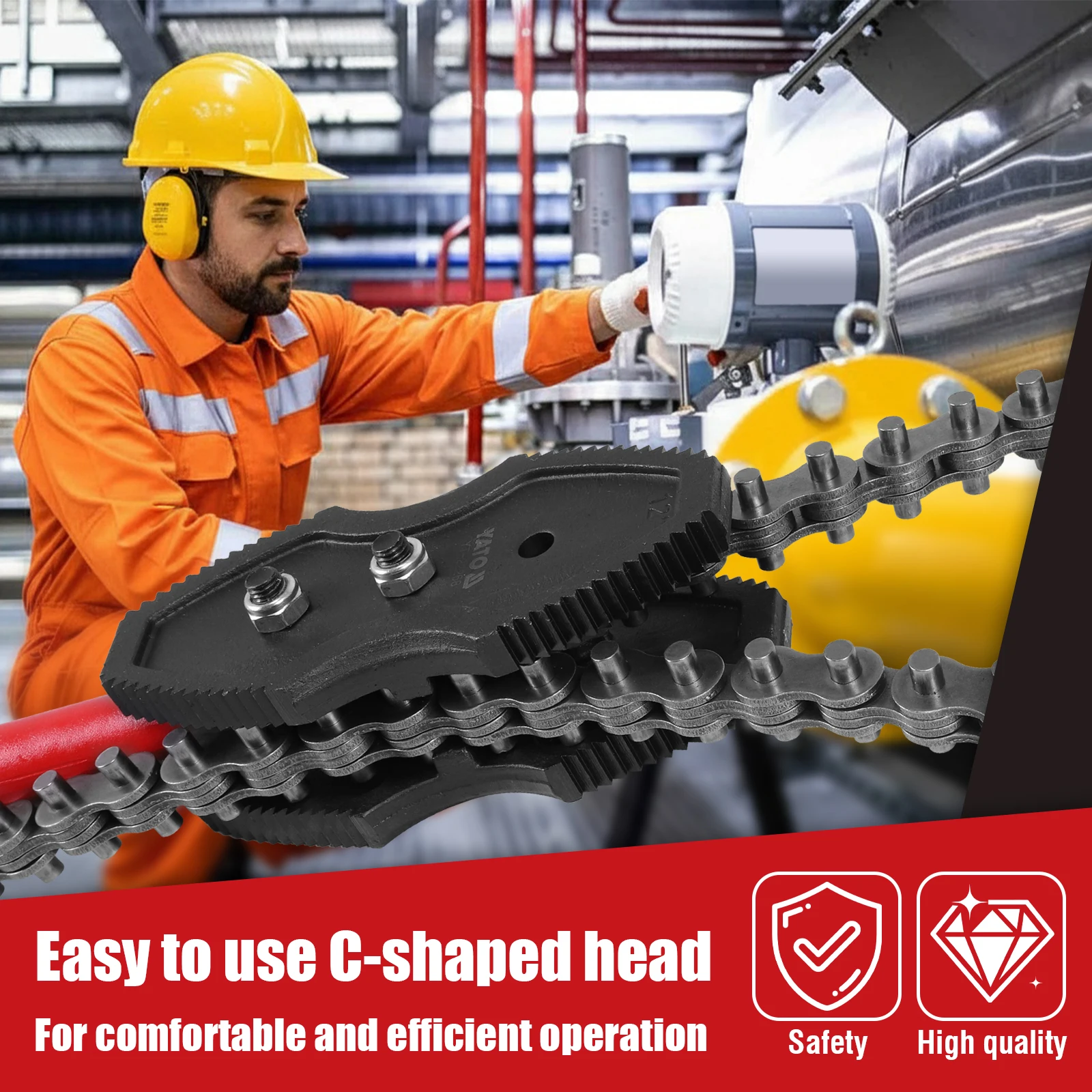 

64-дюймовый цепной ключ для труб, сверхмощный сантехнический инструмент, регулируемый, подходит для труб диаметром 2-12 дюймов, с цепью длиной 56,7 дюймов, для масляных фильтров