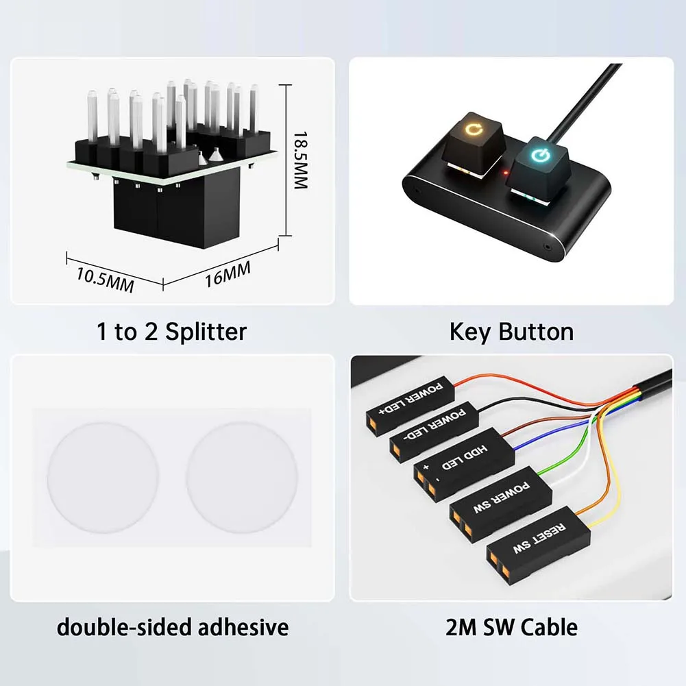 ON Off Reset Switch Button with Colorful LED HDD LED External Power Supply Button Computer Power Switch for Home Office