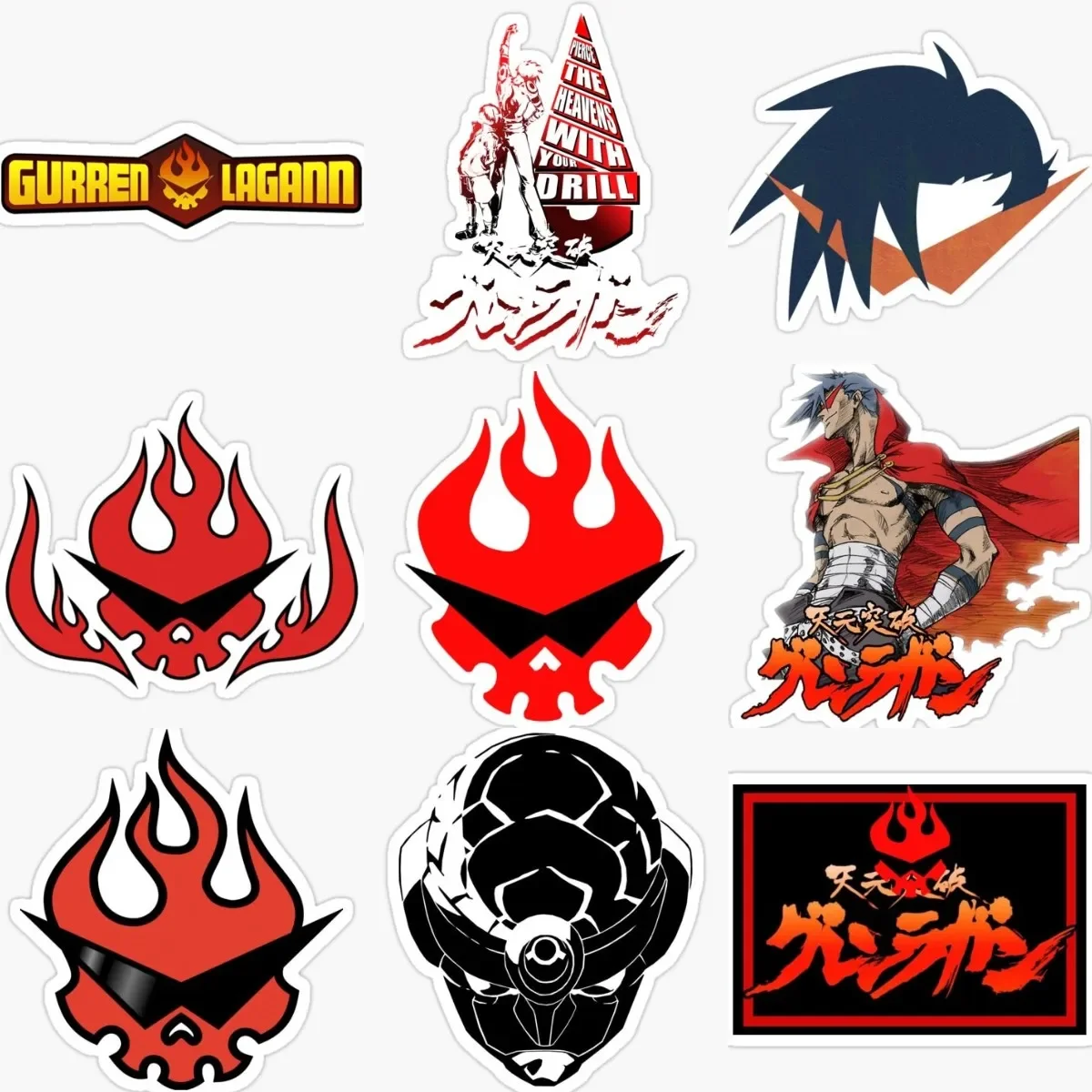 

Toppa Gurren Lagann Anime Flame Skull Stickers for Decorate Laptop Motorcycle Car Wall Room Truck Camper Van Bicycle