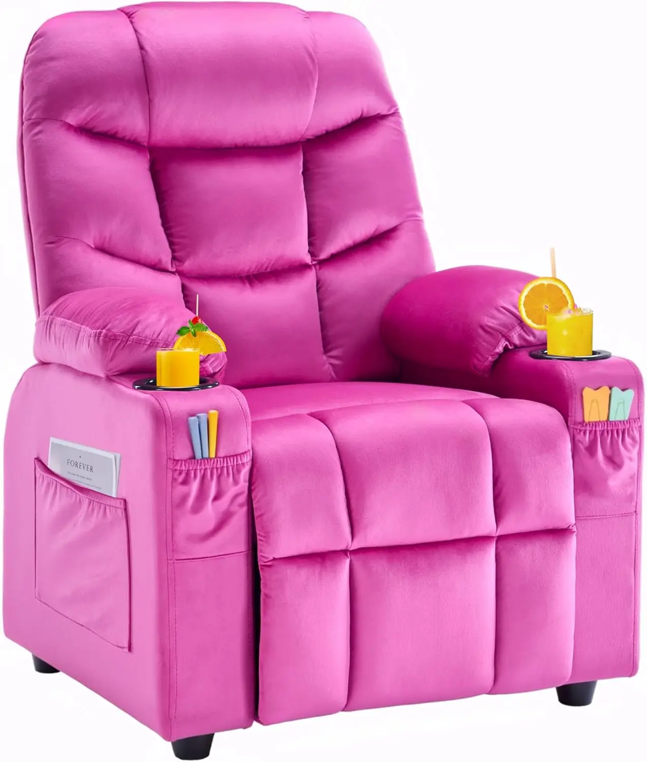 Sedia reclinabile Donut per bambini con portabicchieri e tasche, velluto, dai 3 ai 12 anni