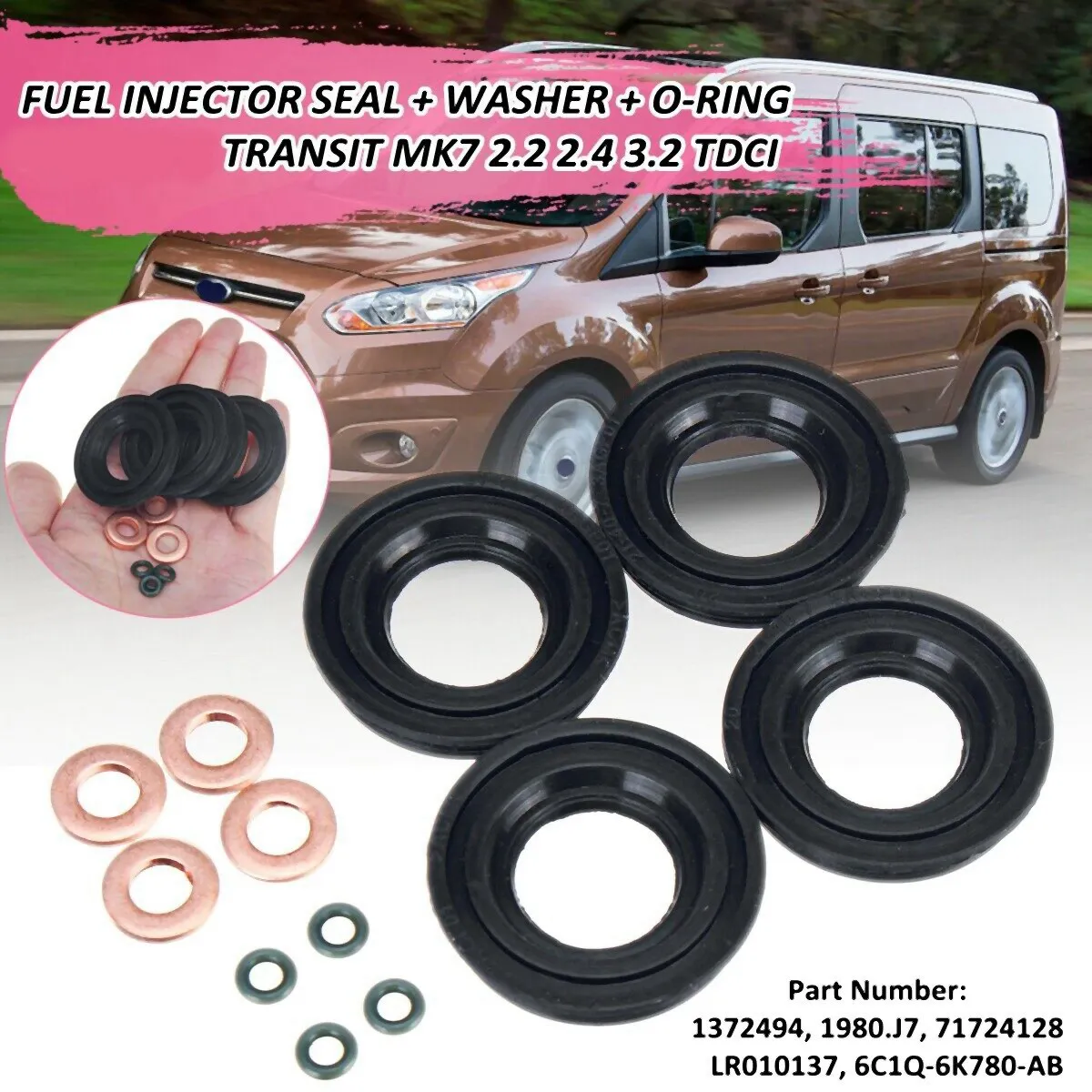 14Pcs Metal Fuel Injector Seals Washers Rubber O Rings Bolts Fuel Inject Seals Repair Kit for Ford Transit MK7 2.2