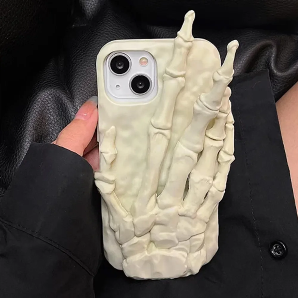 3D Skeleton Palm Phone Case For Iphone 16 Pro Max 15 13 12 11Pro Cases Creative Halloween Shockproof Cover Fundas Back Capa Gift