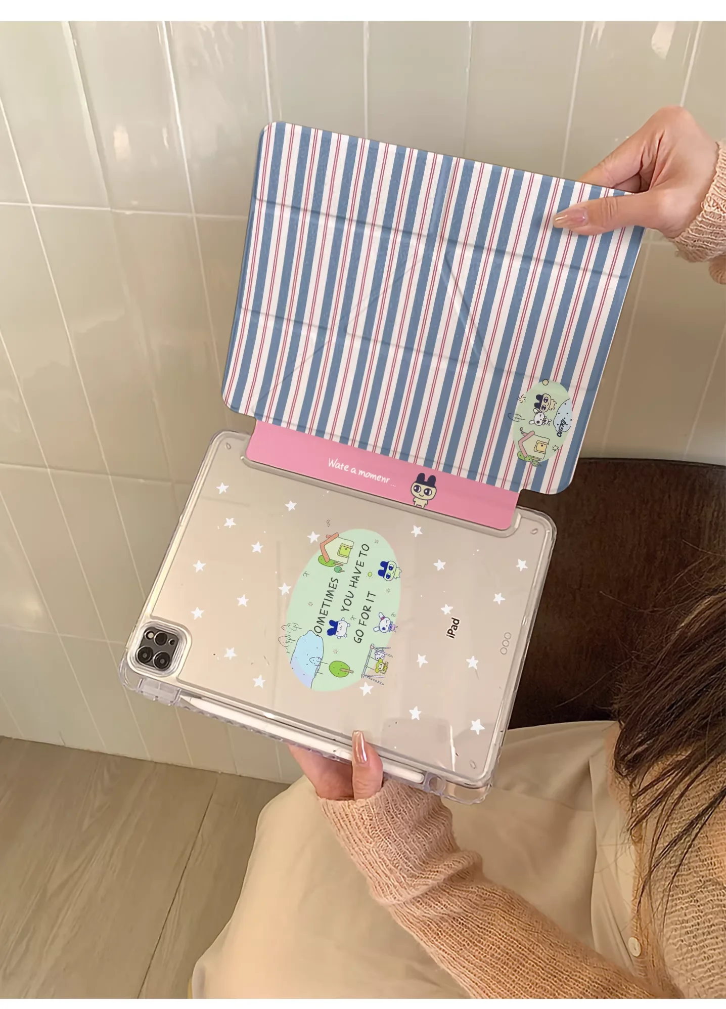 

Cartoon Character Stripes With Pen Slot Case For iPhone iPad Mini 4 5 6 7 8 9 10 Air 1 2 3 4 5 6 7 M2 M3 A16 Pro M4 M5 Cover Ins