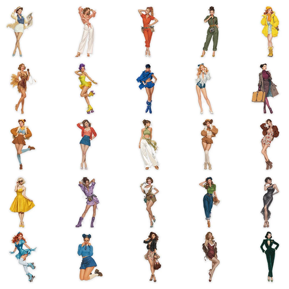 10/30/50 قطعة الكلاسيكية الرجعية مثير دبوس حتى البوب الفتيات ملصقات الكرتون الكبار الشارات محمول حقيبة الهاتف شفافة PET ملصق حزمة