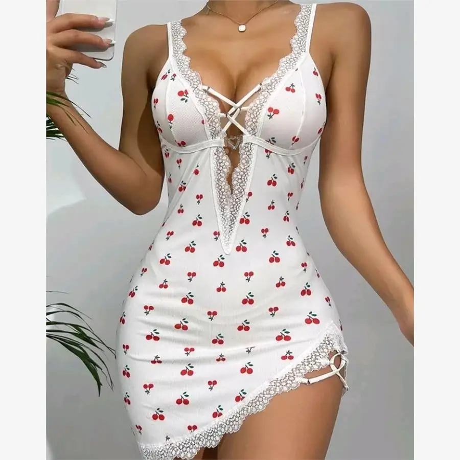 

Sexy Lace Patchwork Bodycon Dr Women's High Waist Print V-Ne Svel ort Skirt Polyester Summer Faion Dr