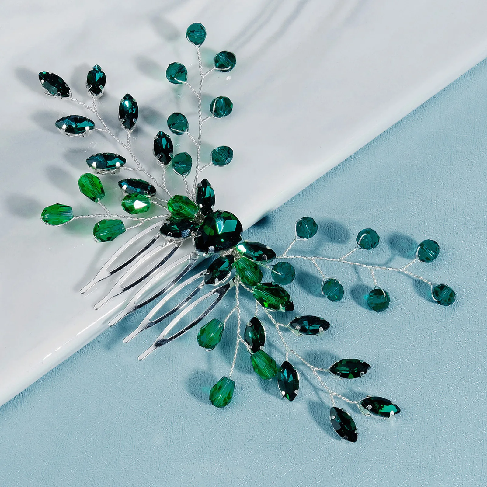 Wedding Hair Comb Tiaras Green Crystal Hairpin Clip Headpiece For Women Wedding Party Hair Ornament Girls Hair Jewelry Crown