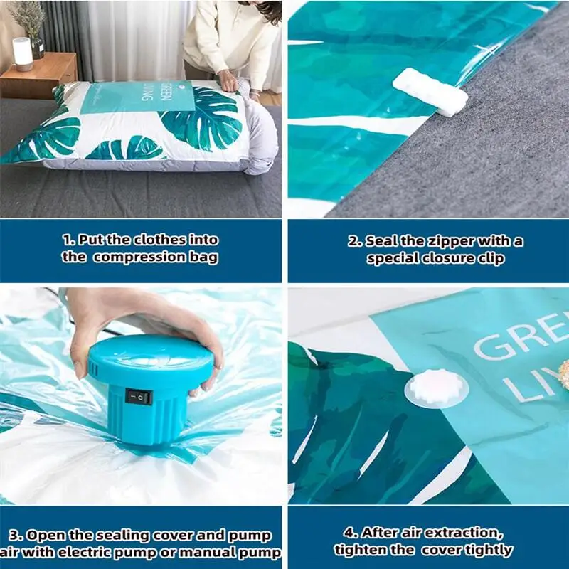 Reusable Vacuum Bag and Pump Cover for Clothes Storing Large Plastic Compression Empty Bag Travel Accessories Storage Container