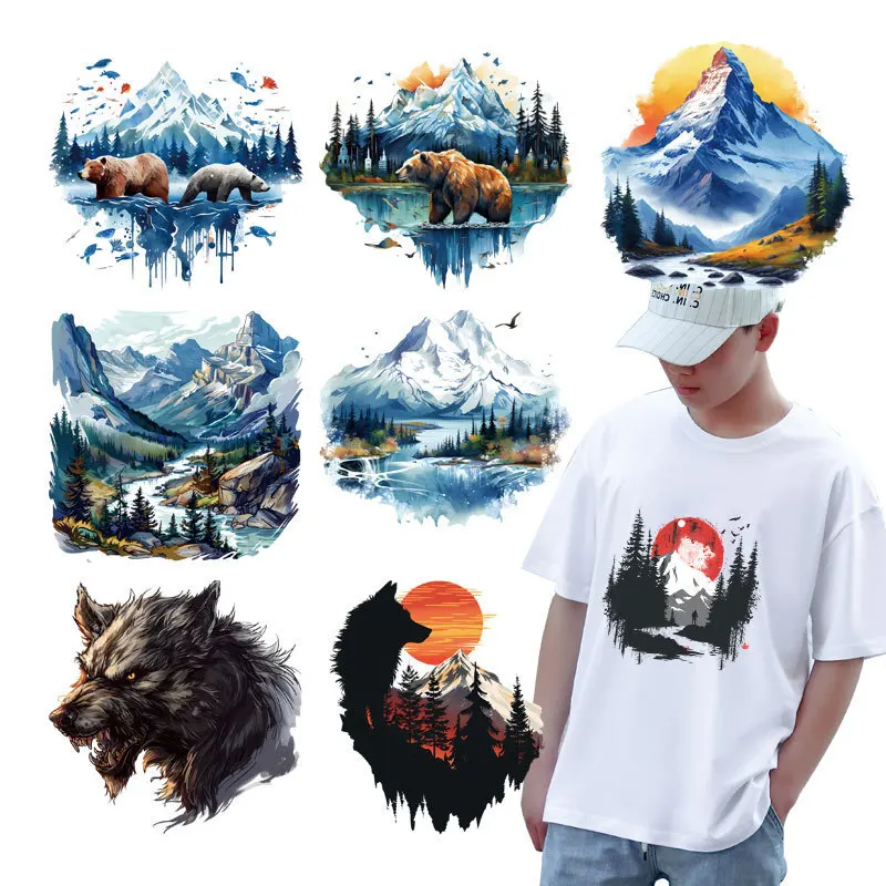 Polar bear natural scenery Heat Transfer iron on transfer for clothing Iron On Patches Thermal for Clothing Iron On Patches