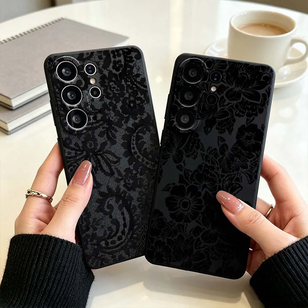 Lace Artistic Floral Cover For Samsung Galaxy S26 S25 S24 S23 S22 S21 S10 FE Plus Edge Ultra Black Phone Case