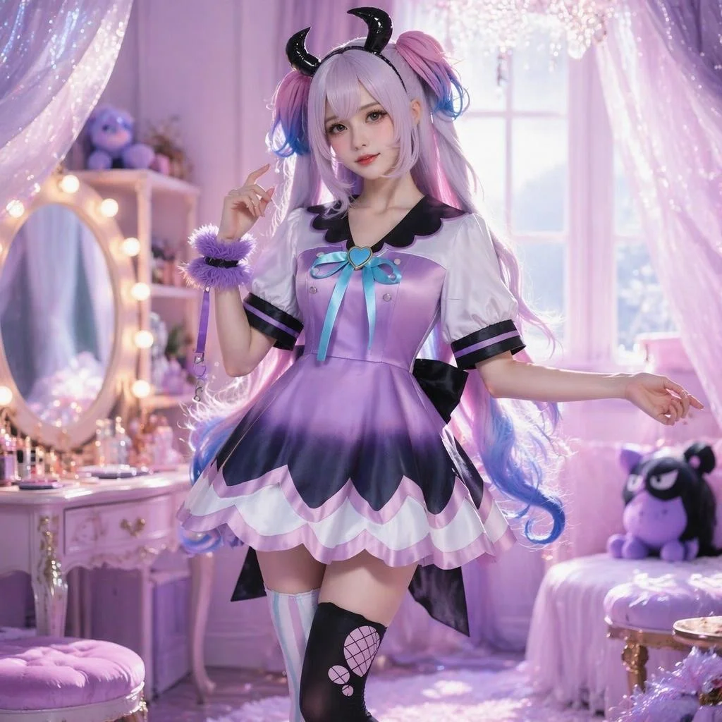 Anime Needy Overdose Purple Lollipop Cosplay Costume Full Set Adult Virtual Streamer Lolita Dress For Comic Halloween Cos Events