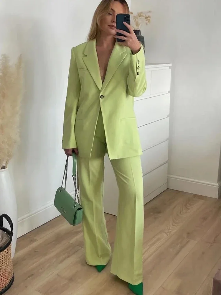 

Women Suits 2 Piece Formal Business Office Lady Casual Daily Outfits Basic Notch Lapel Single Button Solid Female Pants Sets