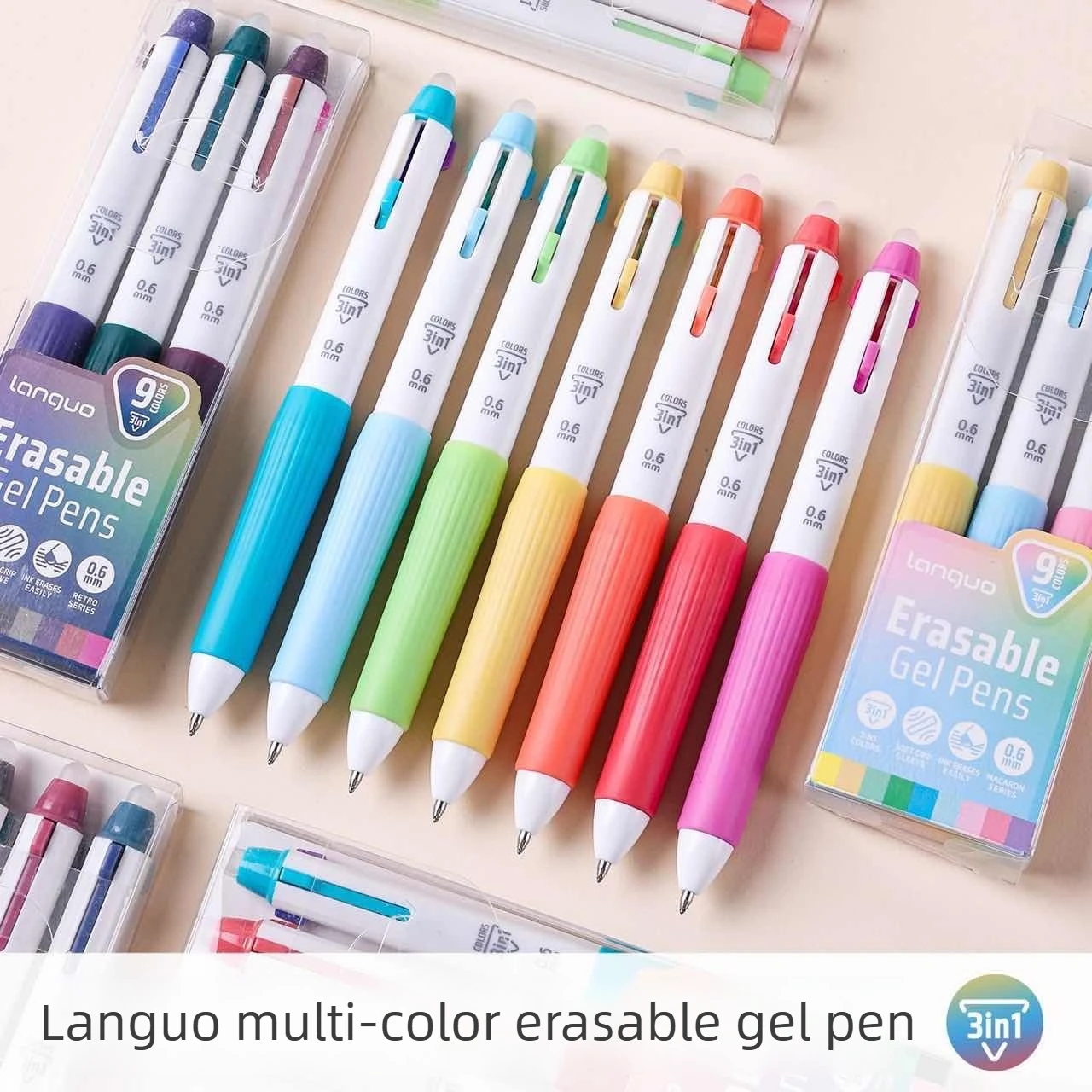 Languo 45 Colors Retractable Erasable Gel Pen 0.6mm 3-in-1 Thermal Erasable Pen for Journaling Stationery Office School Supplies