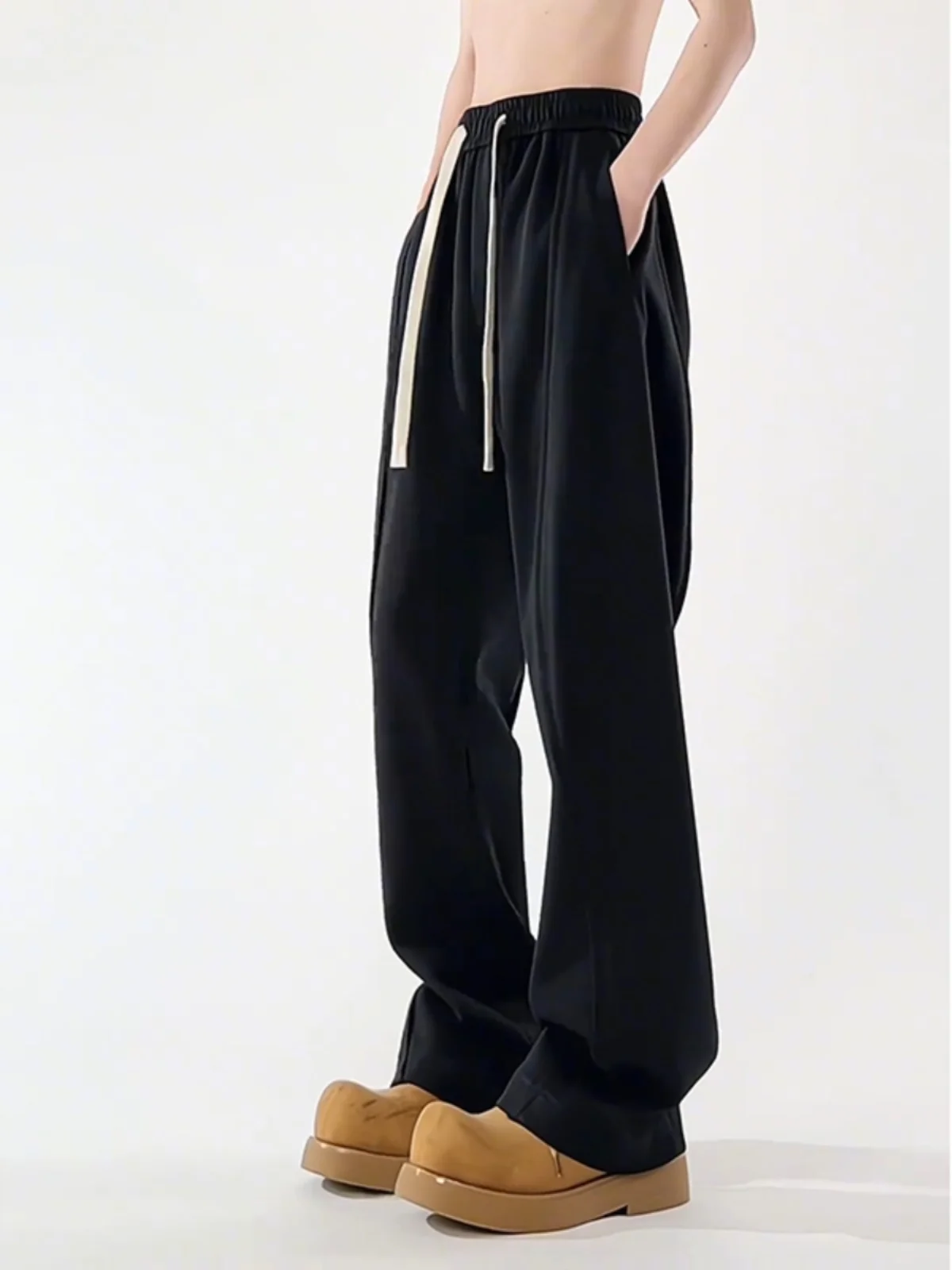 

Черные плиссированные спортивные брюки с широкими штанинами для мужчин, в американском уличном стиле, с эффектом потертости, для отдыха и повседневной носки