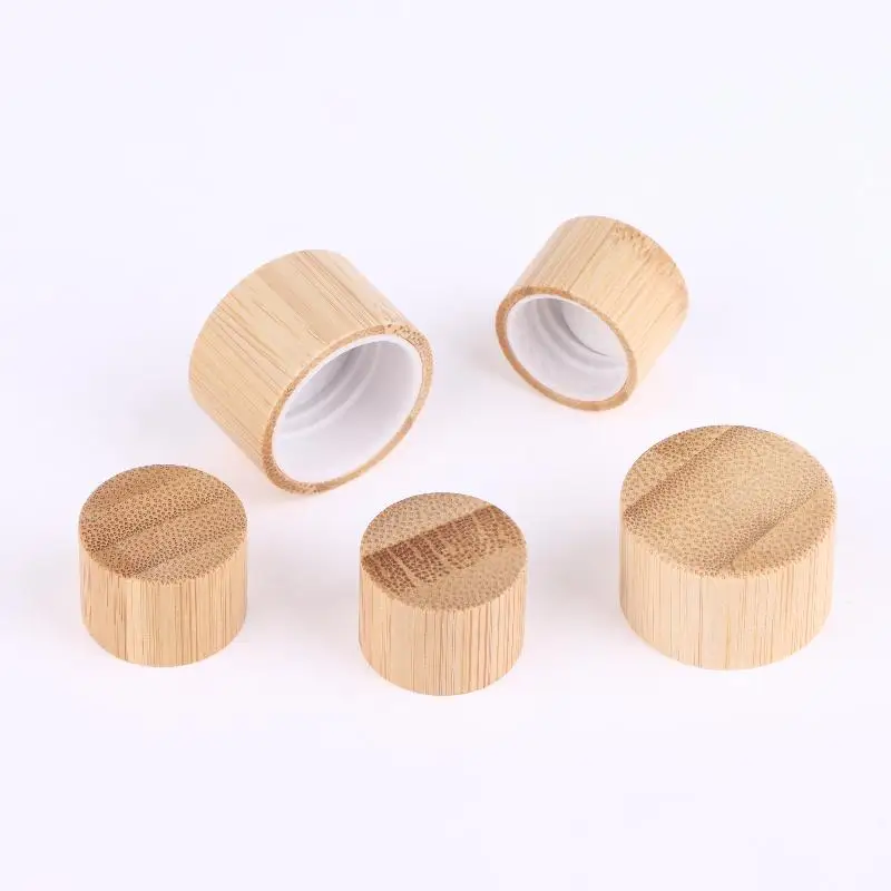 صديقة للبيئة المسمار أغطية زجاجات الخيزران الطبيعي مع المخفض استبدال أغطية الزجاجات الفارغة مع قطرة المكونات غطاء الخيزران الحقيقي غطاء برغي