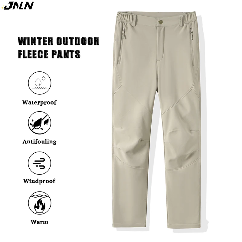 

JNLN Men's Winter Fleece Pants Waterproof Windproof Thermal Work Pants Hiking Trekking Mountaineering Sports Warm Trousers